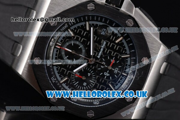 Audemars Piguet Royal Oak Offshore Chrono Miyota OS Quartz Steel Case with Black Dial Black Rubber Strap and Black Subdials (EF) - Click Image to Close